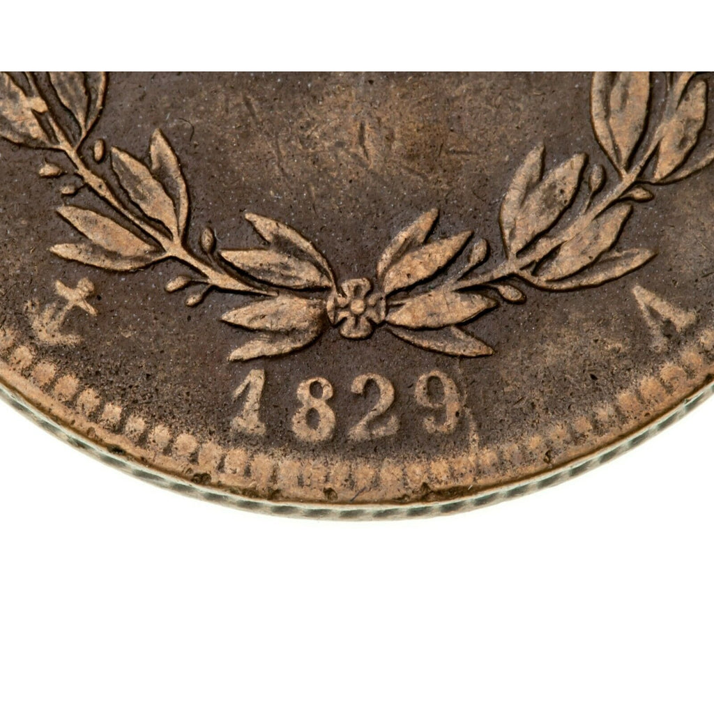 1829-A French Colonies 5 Centime Coin (Extra Fine, VF) KM# 10.1