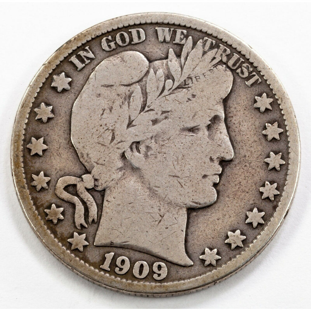 1909-S 50C Barber Half Dollar in Fine Condition, All Natural Color