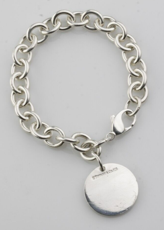 Tiffany & Co. Sterling Silver Round Tag Charm Bracelet w/ "GUESS" Logo