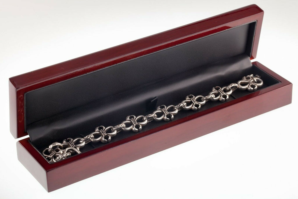 Men's Gothic Style Sterling Silver Bracelet 9" Long, Biker/Rocker Jewelry