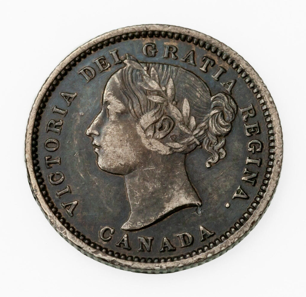 1870 Narrow 0 Canada 10 Cents Silver Coin In XF, KM 3