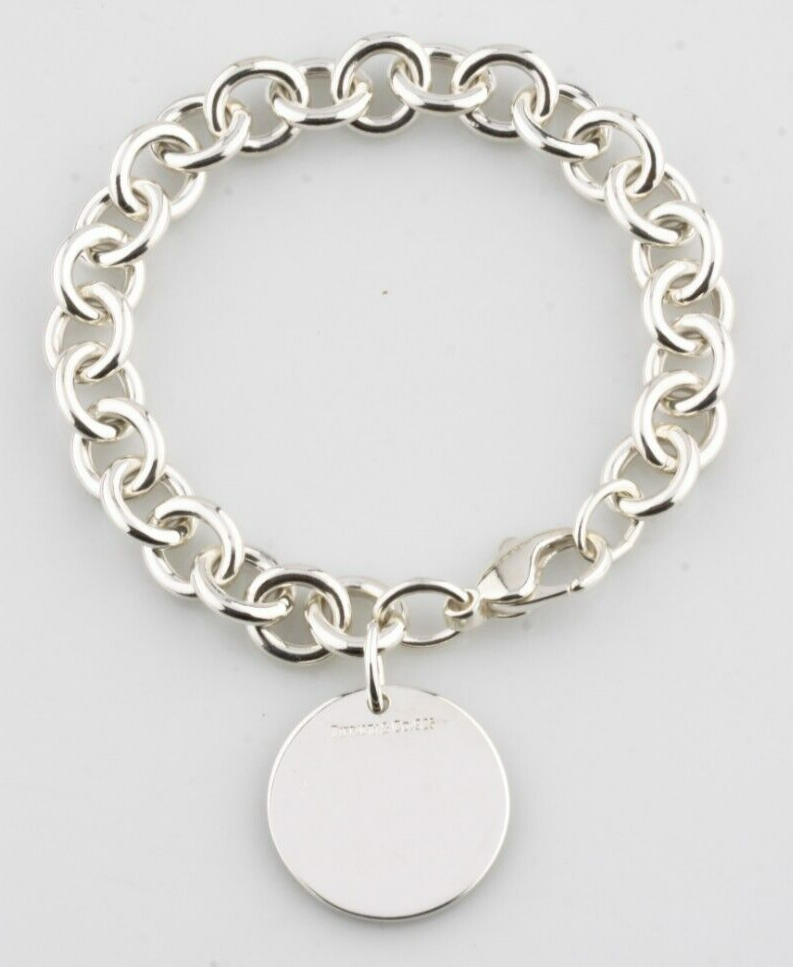 Tiffany & Co. Sterling Silver Blank Round Tag Charm Bracelet 7.5"