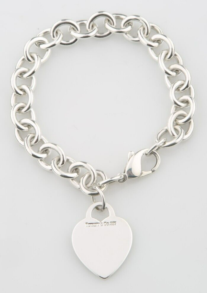 Tiffany & Co. Sterling Silver Blank Heart Tag Charm Bracelet 7.75