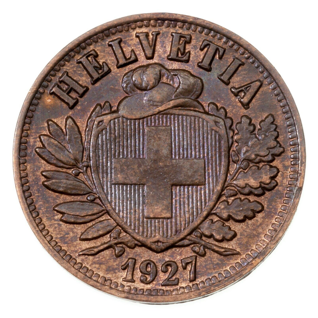 1927 Switzerland 2 Rappen Coin in AU Condition, KM 4.2