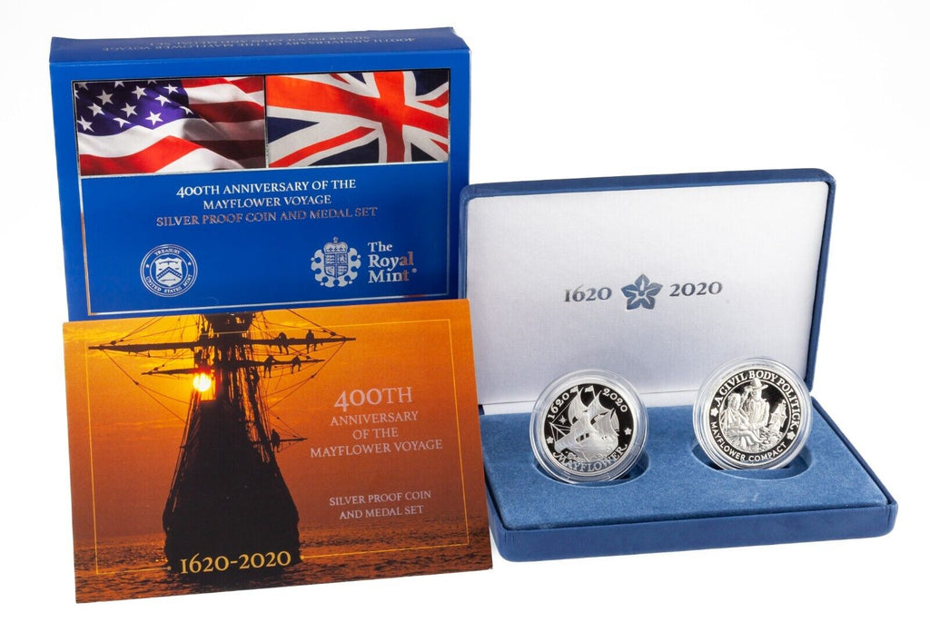 400th Anniversary of the Mayflower Voyage Silver Proof Coin + Medal Set