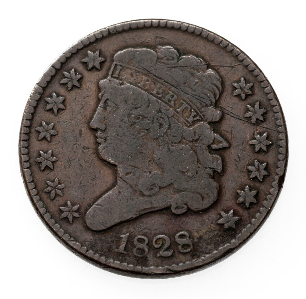 1828 Half Cent in Very Good VG Condition, Brown Color