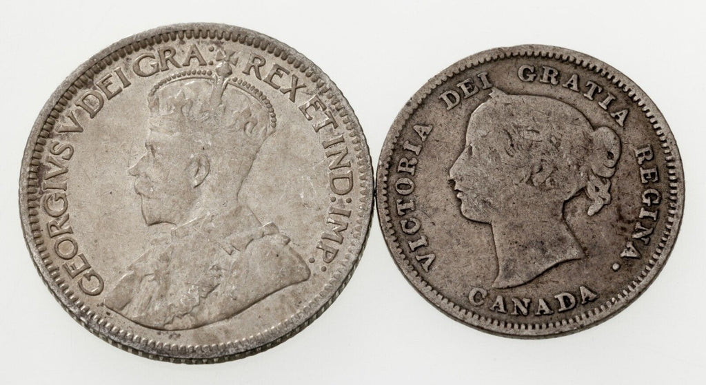 1893-1918 Canada 5 Cents & 10 Cents Coin Lot of 2, VF-XF, KM 2 & 23