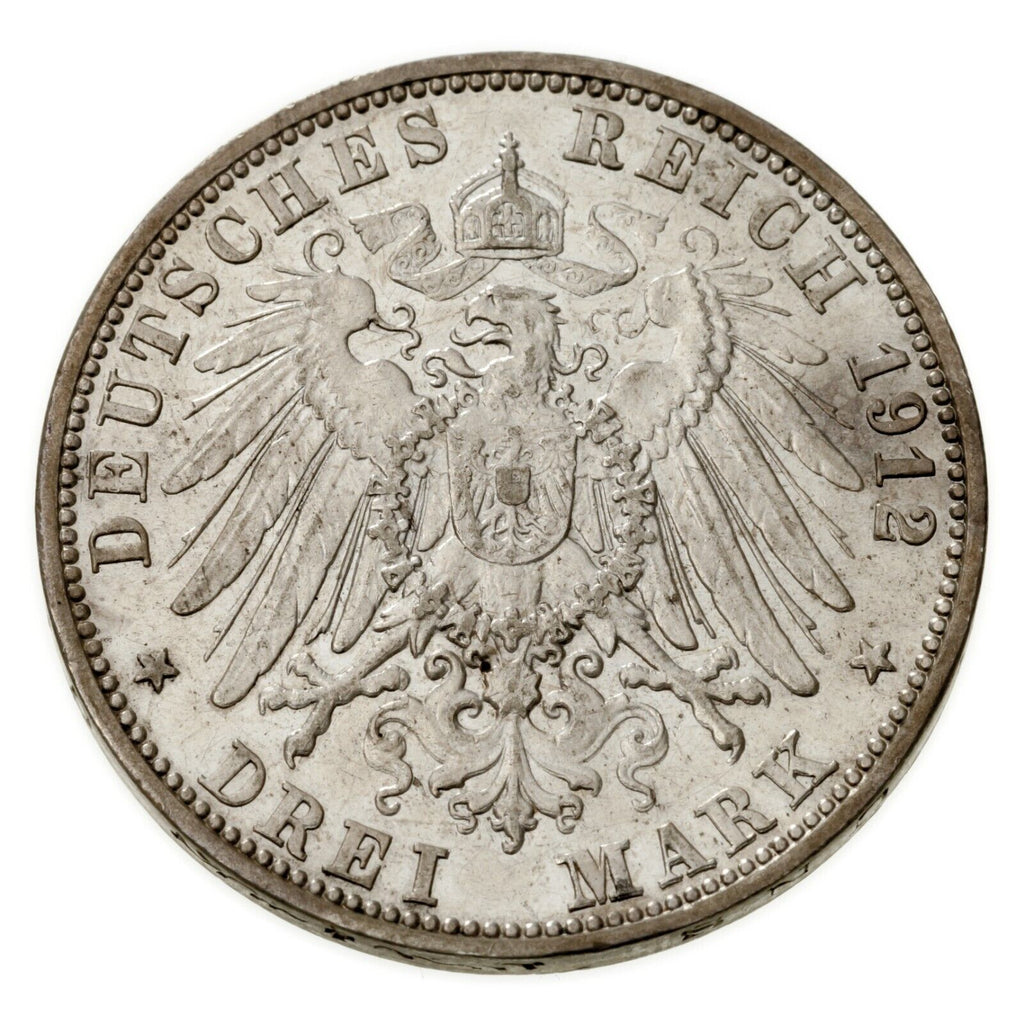 1912-G German States Baden 3 Mark (About Uncirculated, AU) KM# 280