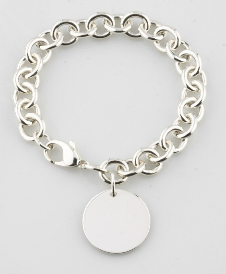 Tiffany Sterling Silver Blank Round Tag Charm Bracelet