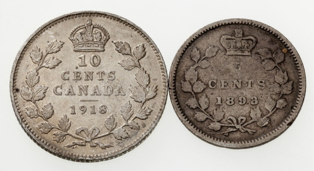 1893-1918 Canada 5 Cents & 10 Cents Coin Lot of 2, VF-XF, KM 2 & 23