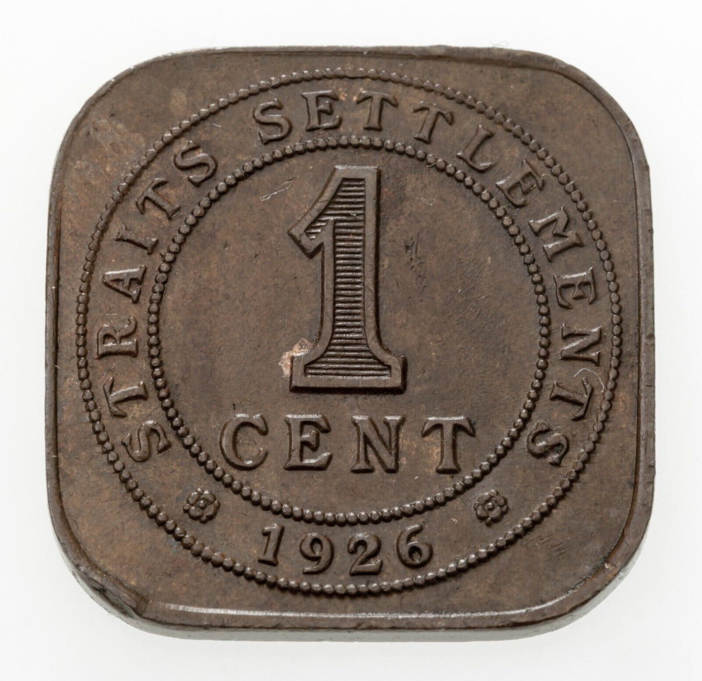 1926 Straits Settlements Cent In AU, KM# 32