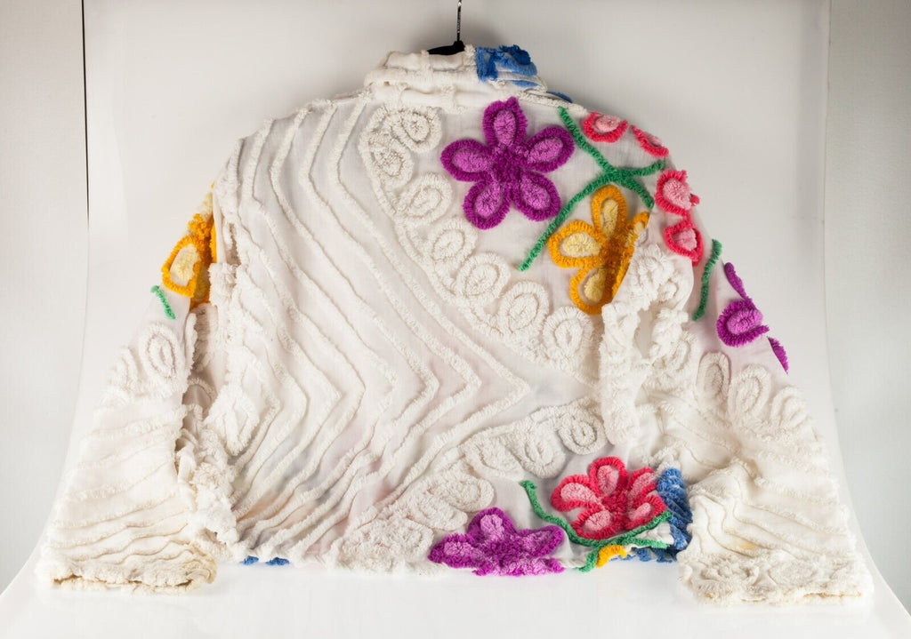 Damze Chenille Bedspread Zip Jacket With Colored Flower Motif XS/S