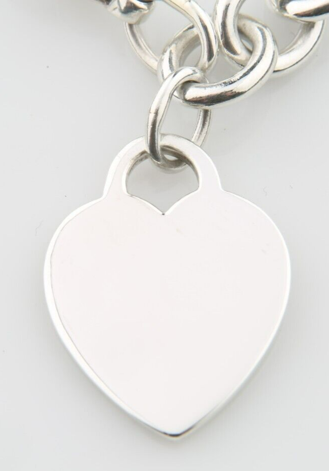 Tiffany & Co. Sterling Silver Blank Heart Tag Charm Bracelet 7.75"