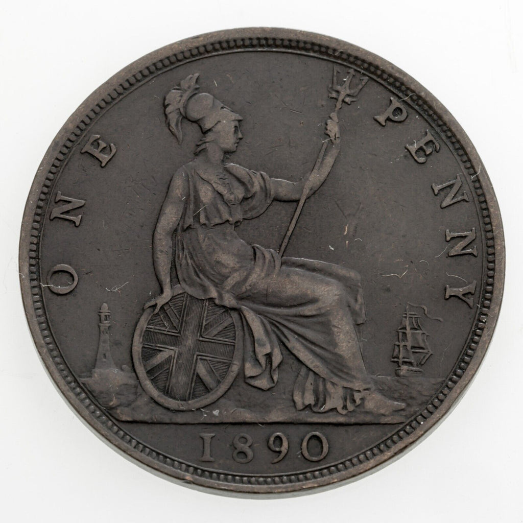 1890 Great Britain Penny Coin in XF+ Condition KM# 755