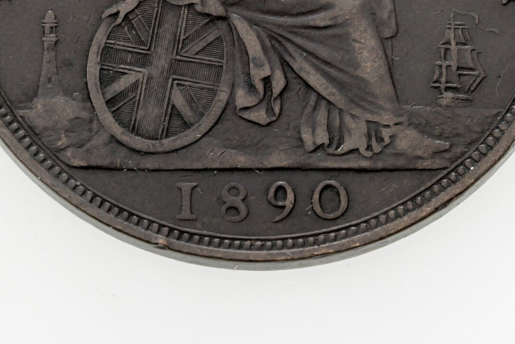 1890 Great Britain Penny Coin in XF+ Condition KM# 755