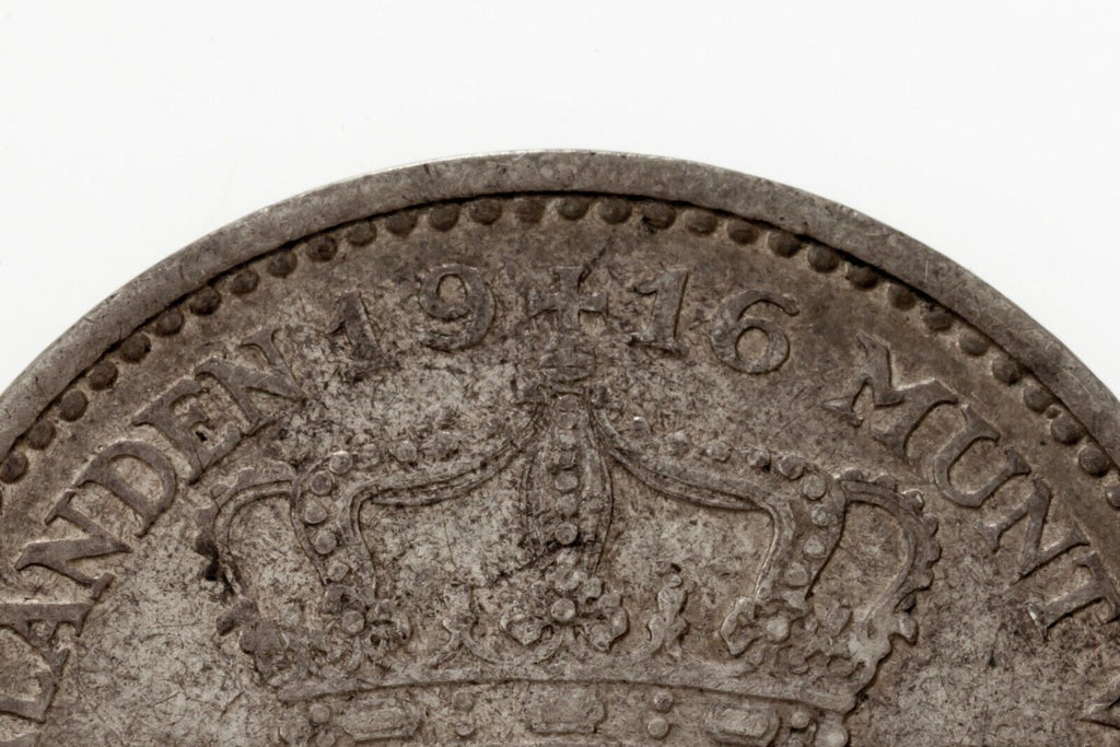 1916 Netherlands Gulden Silver Coin in VF Condition KM 148
