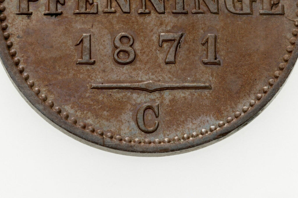 1871C German States Prussia 3 Pfennig Coin in BU, KM 482