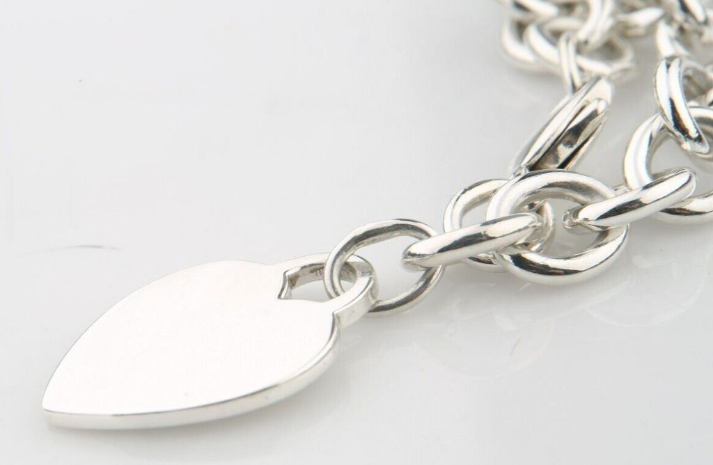 Tiffany & Co. Sterling Silver Blank Heart Tag Charm Bracelet 7.75"
