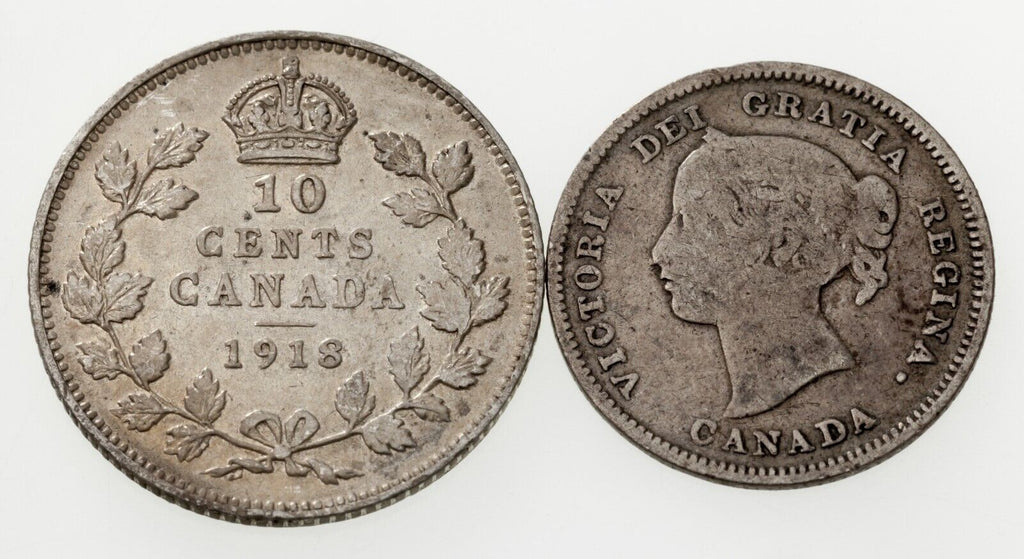 1893-1918 Canada 5 Cents & 10 Cents Coin Lot of 2, VF-XF, KM 2 & 23