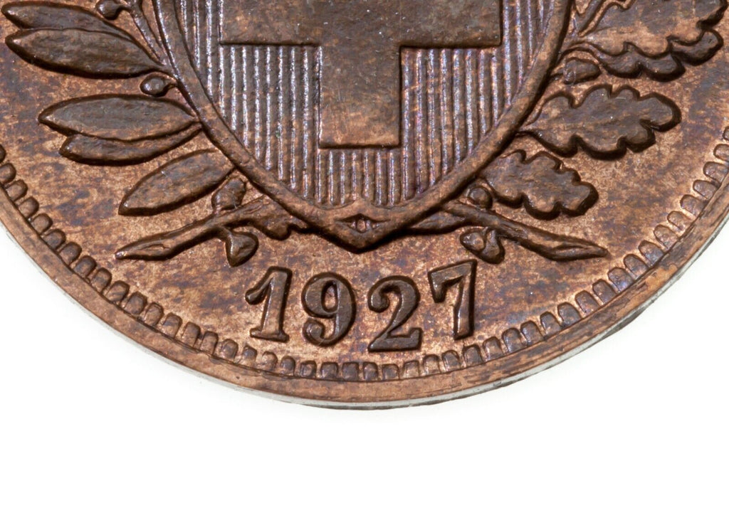 1927 Switzerland 2 Rappen Coin in AU Condition, KM 4.2