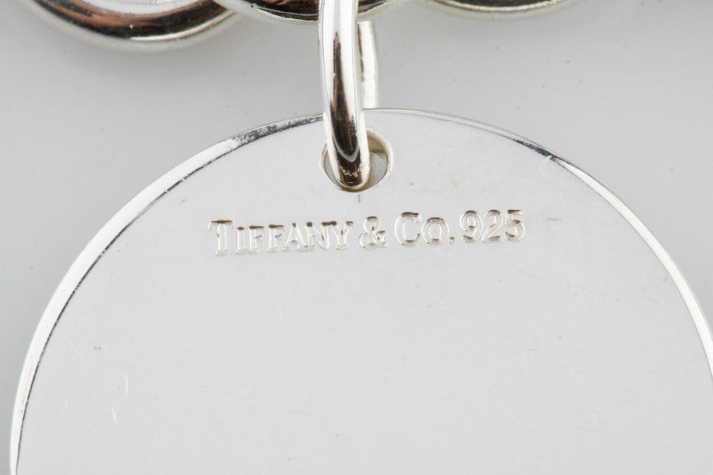 Tiffany & Co. Sterling Silver Blank Round Tag Charm Bracelet 7.5"