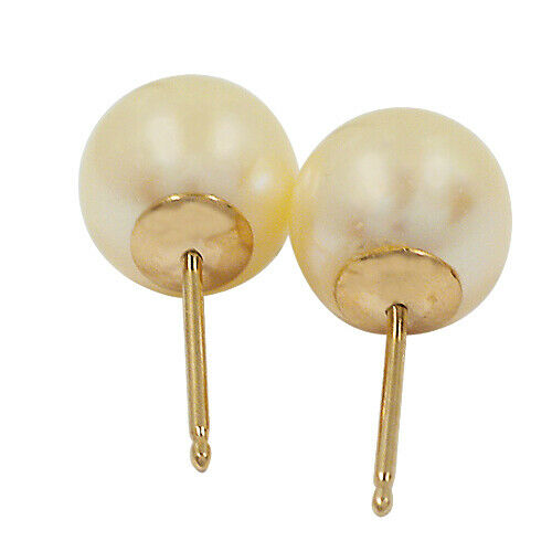 10k Yellow Gold Cultured 7.0 mm Pearl Stud Earrings Gorgeous!