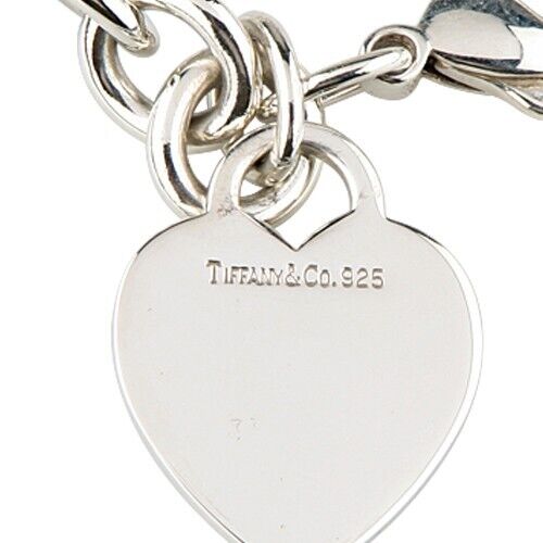 Tiffany & Co. Sterling Silver Blank Heart Tag Charm Bracelet 7.5"