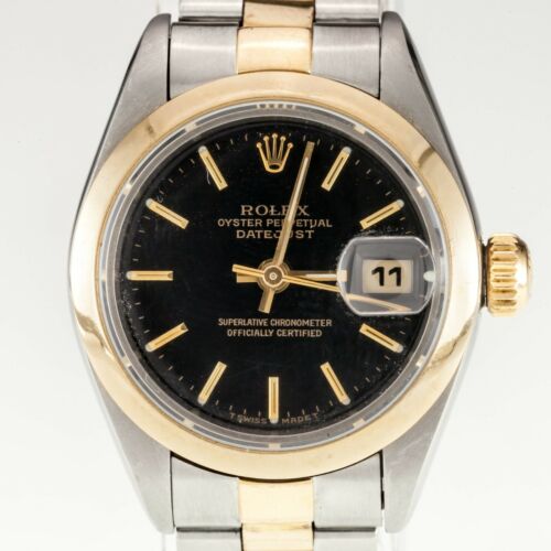 Rolex Women's Two Tone Stainless & 18k Gold OPDJ with Black Dial 79163