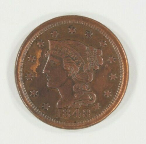 1848 Large Cent in XF Condition, Brown Color, Old Cleaning